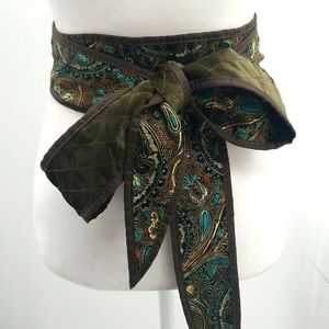 Chico's Reversible Green Paisley & Quilted‎ Wrap Belt